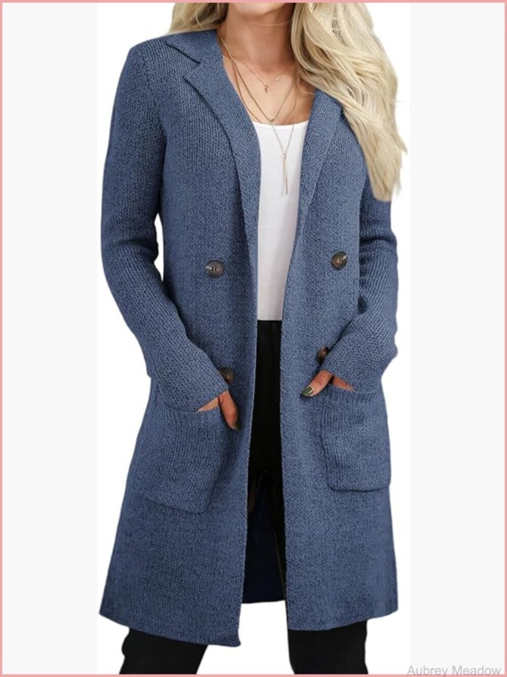 Open Front Long Cardigan Sweater Knit Coatigan with Pockets